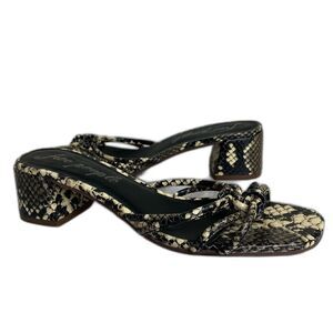 Free People Size 7.5 Petra Leather Snakeskin Strappy Block Heel Sandals NEW Boho